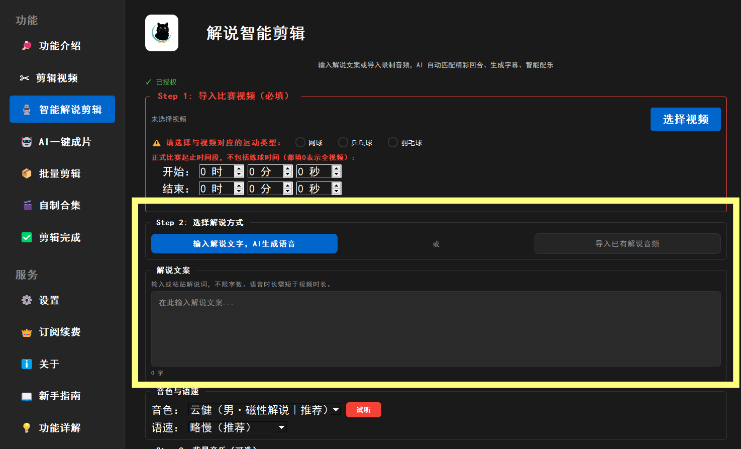 输入解说文案